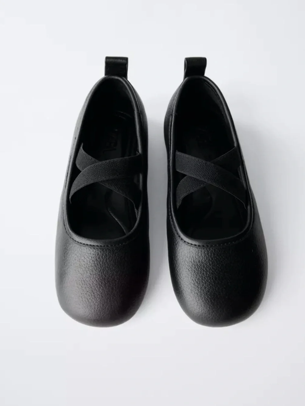 ZARA Black Toddler Leather Cross-Strap Ballet Flats